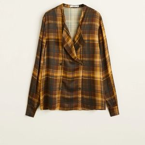 Mango Satin Tartan Check Blouse US Size 4